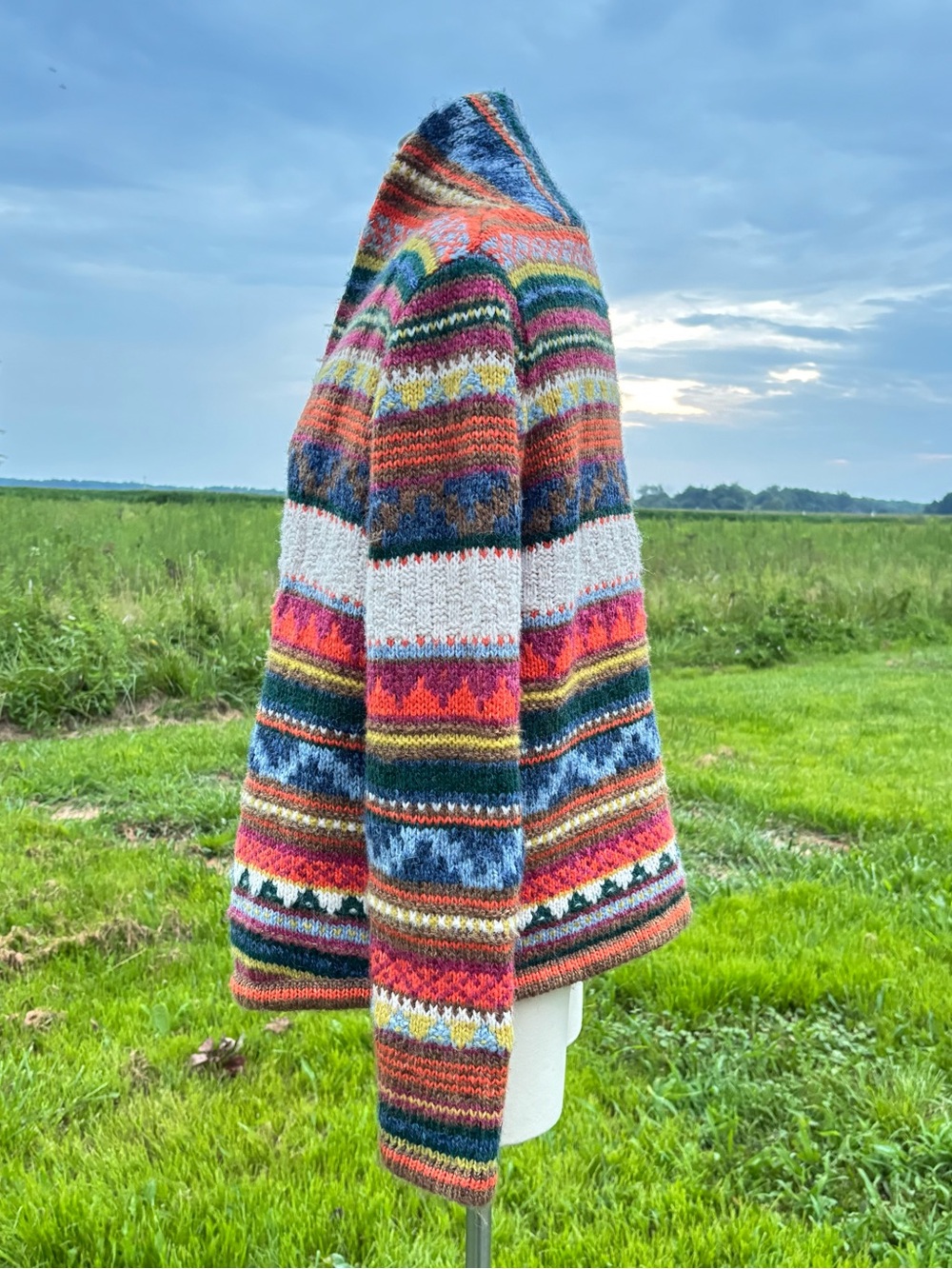 Fair Isle Womens Chunky Cardigan Sweater M Boho Indie Southwestern Concho Tassel - Picture 5 of 16